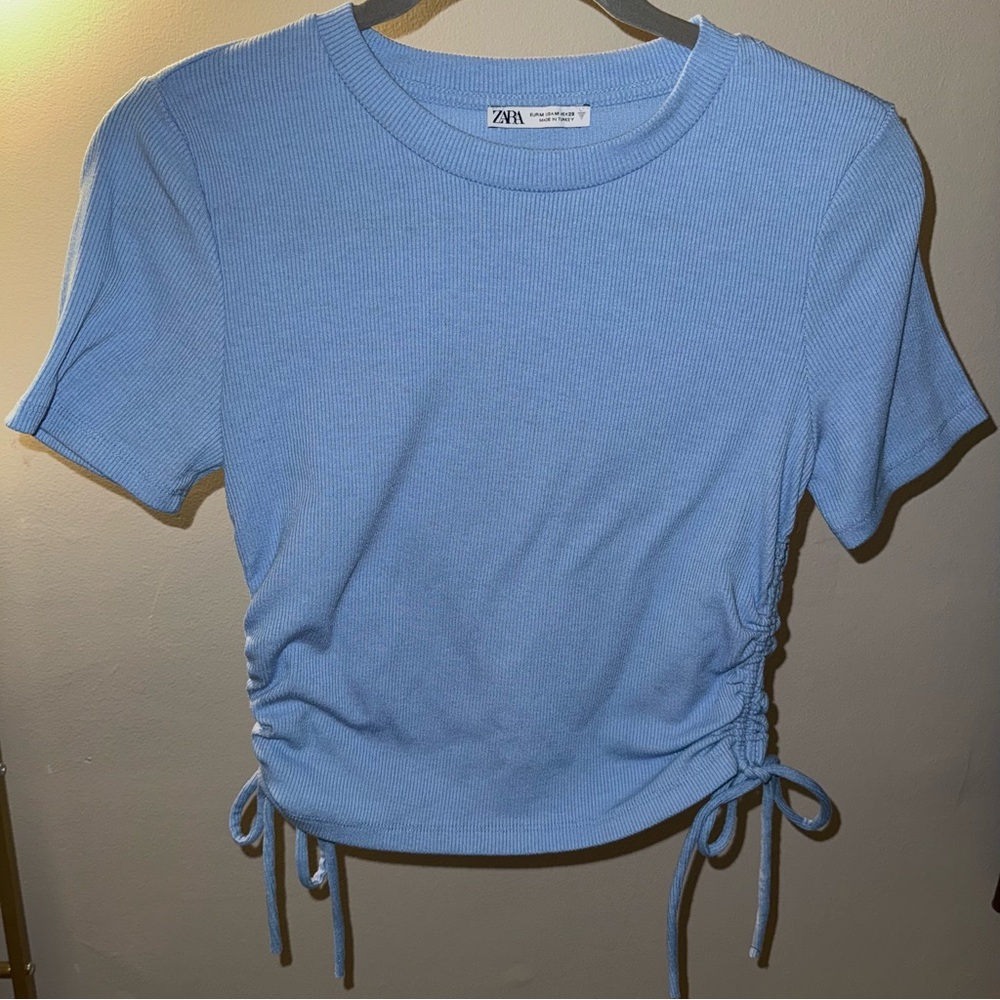Blue, Zara, cropped shirt